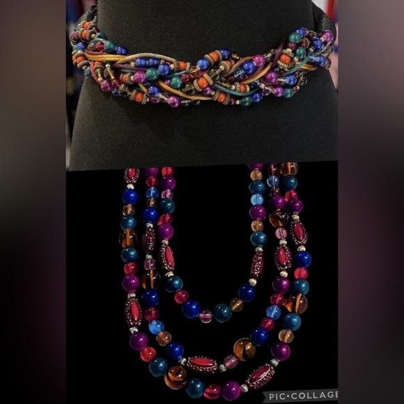 Beaded Belt Carolyn Tanner Designs Multicolored Twist + 3 strand Beaded Necklace